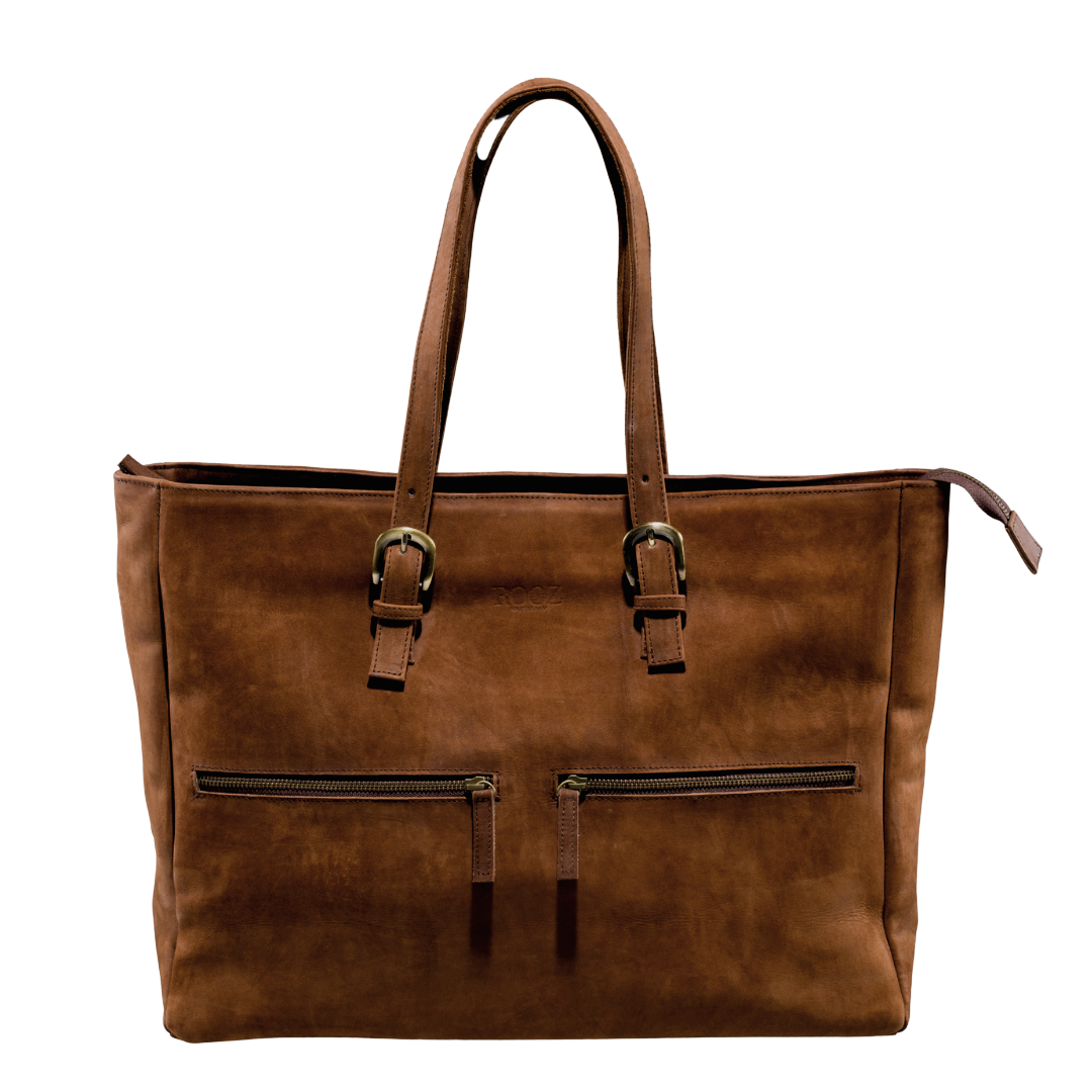 ROOZ Amsterdam LONDON leren dames laptoptas in bruin nubuck leer